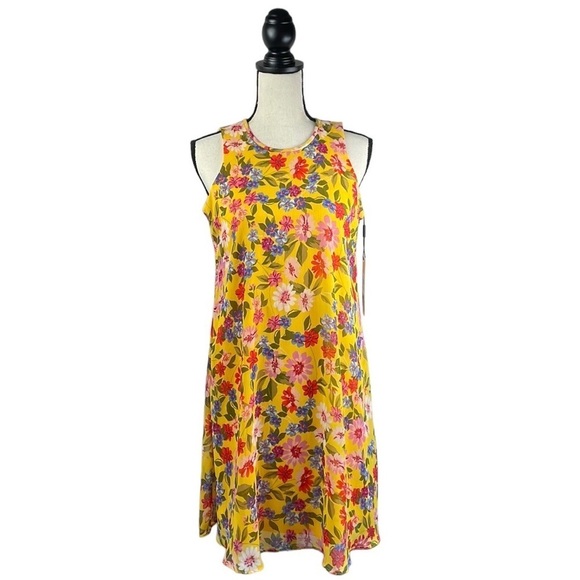 NWT Calvin Klein Sleeveless Dress SZ 2 Yellow Floral Short Slip Dress - Picture 1 of 14